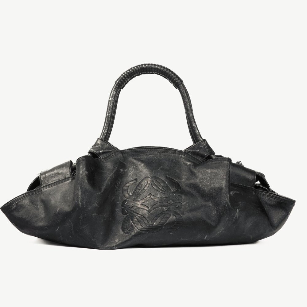 Loewe Nappa Aire Metallic Black Sheep Skin Anagram Handbag